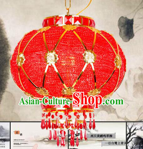 Chinese Traditional New Year Red Round Palace Lantern Handmade Hanging Lantern Asian Ceiling Lanterns Ancient Lamp