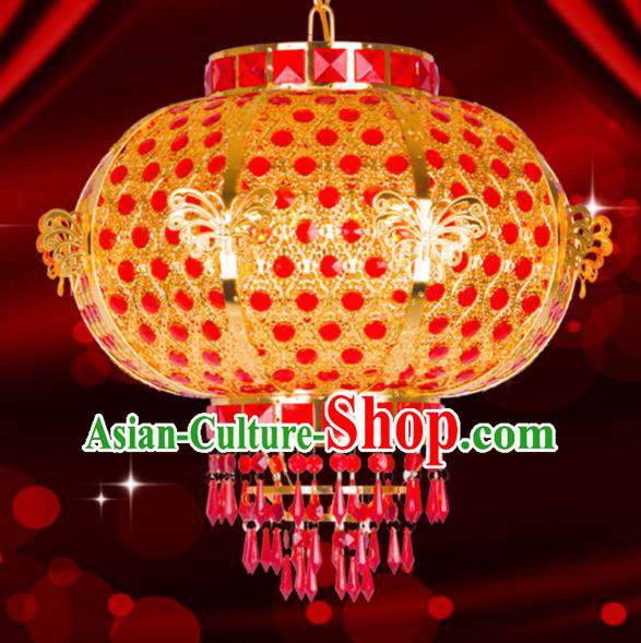 Chinese Traditional New Year Golden Butterfly Round Palace Lantern Handmade Hanging Lantern Asian Ceiling Lanterns Ancient Lamp