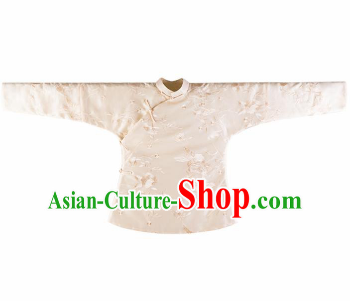 Chinese Traditional Tang Suit Beige Silk Shirt National Costume Republic of China Qipao Upper Outer Garment for Women