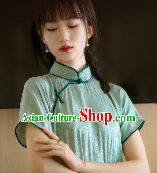Traditional Chinese Light Green Silk Qipao Dress National Tang Suit Cheongsam Costume for Women