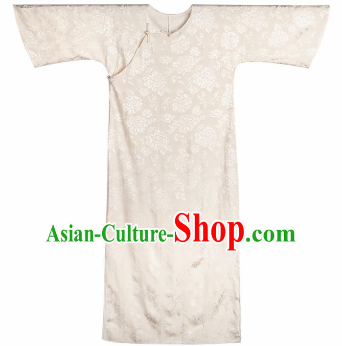 Traditional Chinese Beige Brocade Qipao Dress National Tang Suit Cheongsam Costume for Women