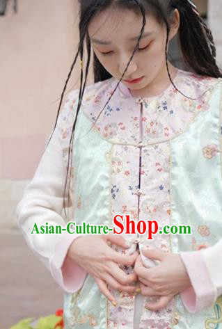 Chinese Traditional Qing Dynasty Embroidered Green Vest National Costume Tang Suit Waistcoat for Women