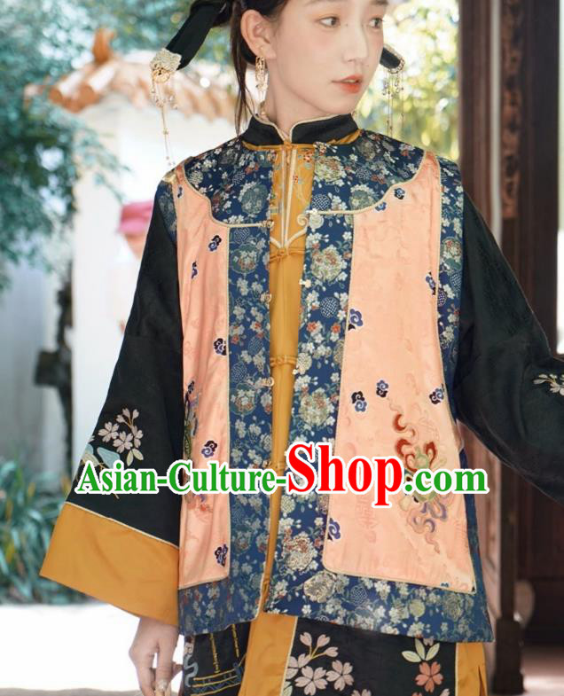Chinese Traditional Qing Dynasty Embroidered Orange Vest National Costume Tang Suit Waistcoat for Women