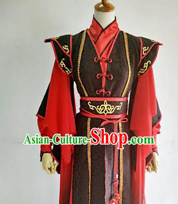 Chinese Traditional Cosplay Crown Prince Red Costume Ancient Taoist Swordsman Hanfu Clothing for Men