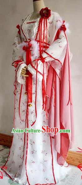 Chinese Traditional Cosplay Court Princess White Costume Ancient Imperial Empress Hanfu Dress for Women