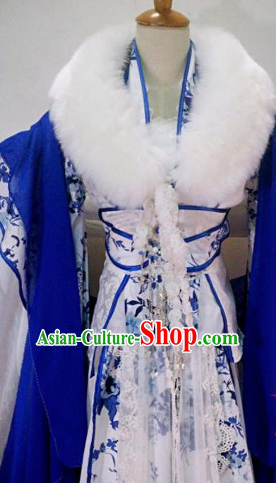 Chinese Traditional Cosplay Court Princess White Costume Ancient Palace Lady Hanfu Dress for Women