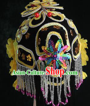 Chinese Traditional Beijing Opera Diva Yellow Flower Head Ornaments Hair Accessories for Women