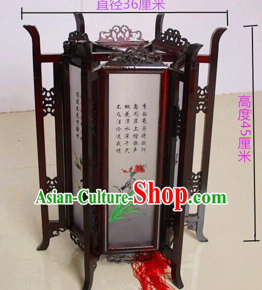 Chinese Traditional New Year Printing Orchid Wood White Palace Lantern Asian Handmade Lantern Ancient Lamp