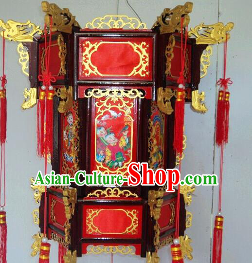 Chinese Traditional Printing Phoenix Carving Rosewood Palace Lantern Asian New Year Handmade Lantern Ancient Lamp