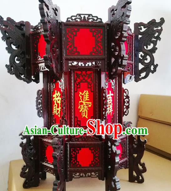 Chinese Traditional Carving Rosewood Palace Lantern Asian New Year Handmade Red Lantern Ancient Lamp