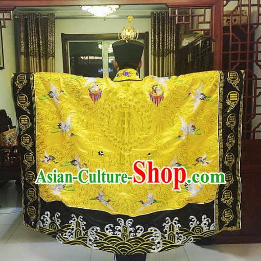 Chinese Traditional Taoism Costume Ancient Taoist Priest Cassocks Embroidered Crane Golden Vestment