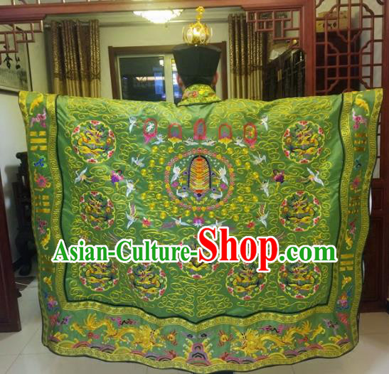 Chinese Traditional Taoism Costume Ancient Taoist Priest Cassocks Embroidered Crane Green Vestment