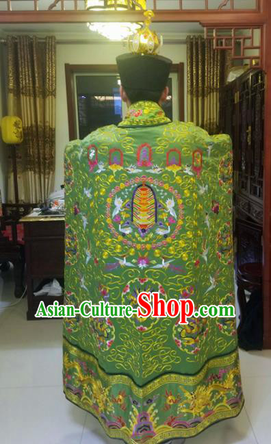Chinese Traditional Taoism Costume Ancient Taoist Priest Cassocks Embroidered Crane Green Vestment