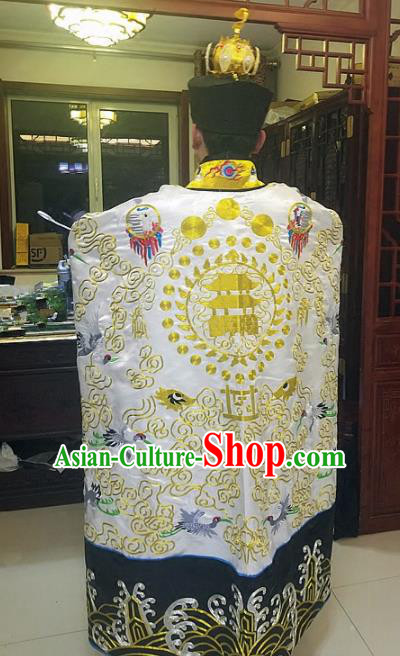 Chinese Traditional Taoism Costume Ancient Taoist Priest Cassocks Embroidered Crane White Vestment