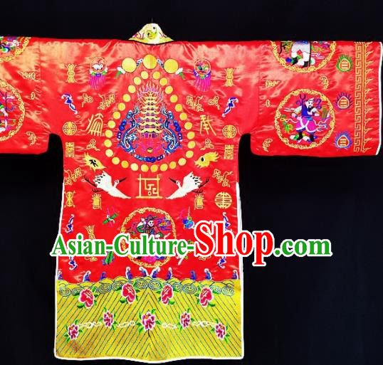 Chinese Ancient Taoist Priest Embroidered Cranes Red Cassocks Traditional Taoism Vestment Costume