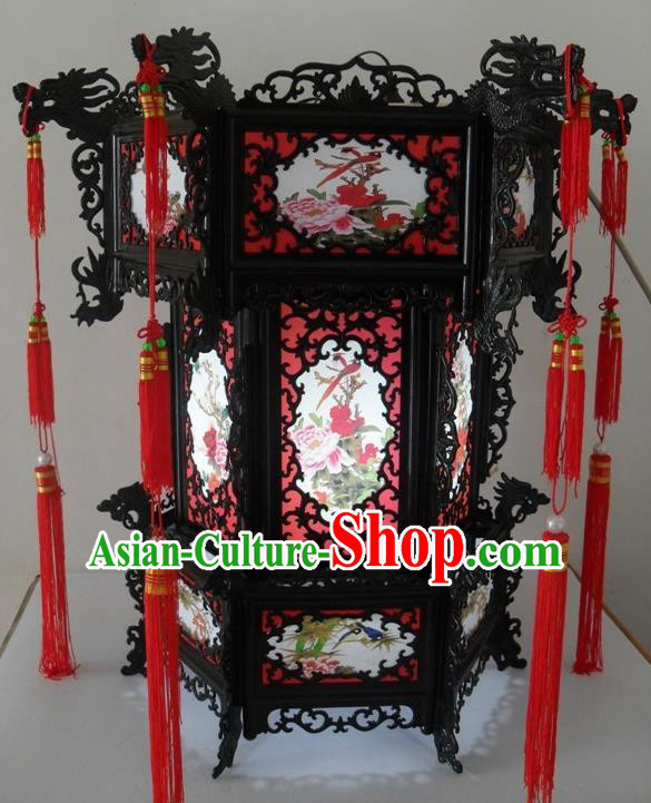 Chinese Traditional Handmade Printing Birds Peony Palace Lantern Asian New Year Lantern Ancient Ceiling Lamp