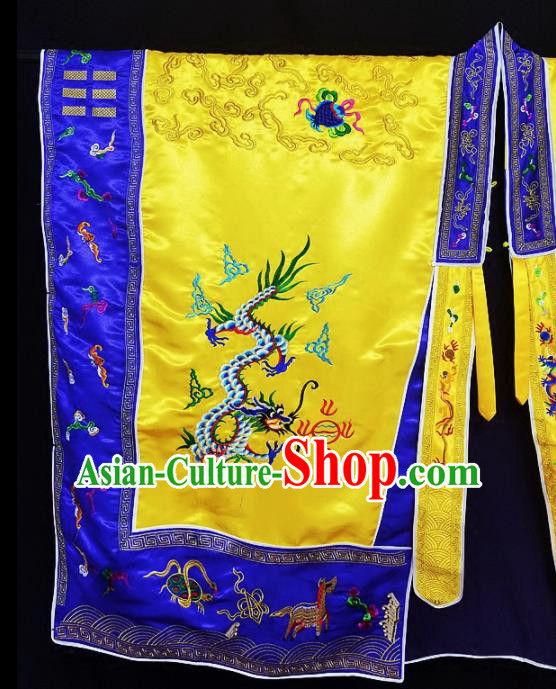 Chinese Ancient Taoist Priest Embroidered Dragons Phoenix Golden Cassocks Traditional Taoism Vestment Costume