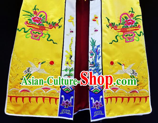 Chinese Ancient Taoist Priest Embroidered Crane Peony Yellow Cassocks Traditional Taoism Vestment Costume
