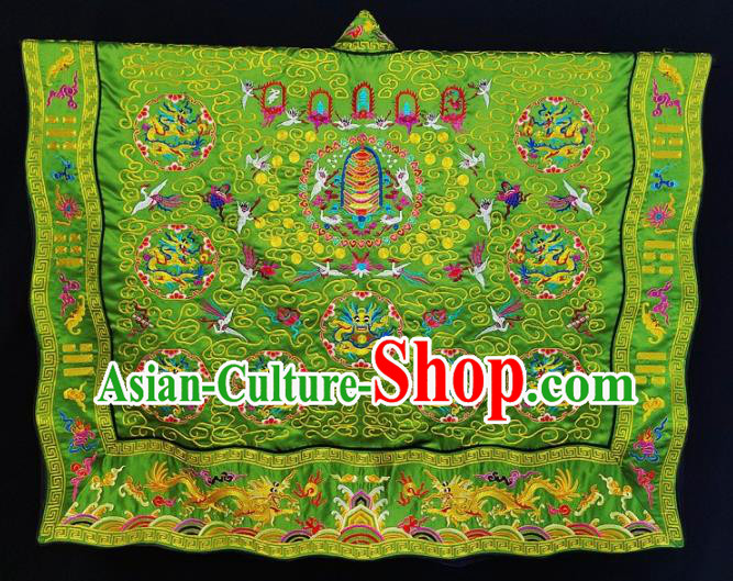 Chinese Ancient Taoist Priest Embroidered Dragons Crane Green Cassocks Traditional Taoism Vestment Costume