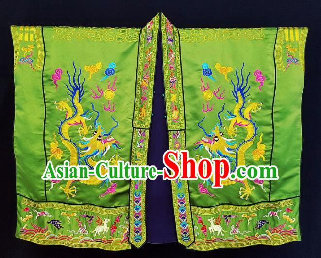Chinese Ancient Taoist Priest Embroidered Dragons Crane Green Cassocks Traditional Taoism Vestment Costume
