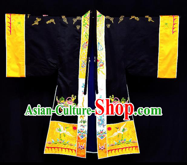 Chinese Ancient Taoist Priest Embroidered Cloud Crane Black Cassocks Traditional Taoism Vestment Costume