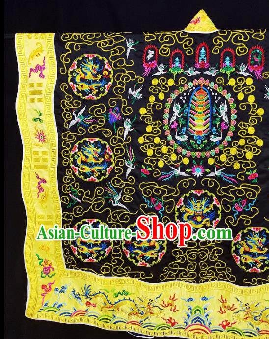 Chinese Ancient Taoist Priest Embroidered Round Dragons Black Cassocks Traditional Taoism Vestment Costume