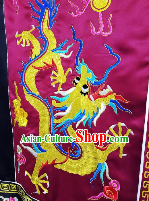 Chinese Ancient Taoist Priest Embroidered Round Dragons Wine Red Cassocks Traditional Taoism Vestment Costume