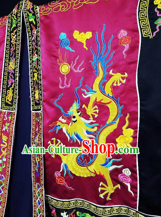 Chinese Ancient Taoist Priest Embroidered Round Dragons Wine Red Cassocks Traditional Taoism Vestment Costume