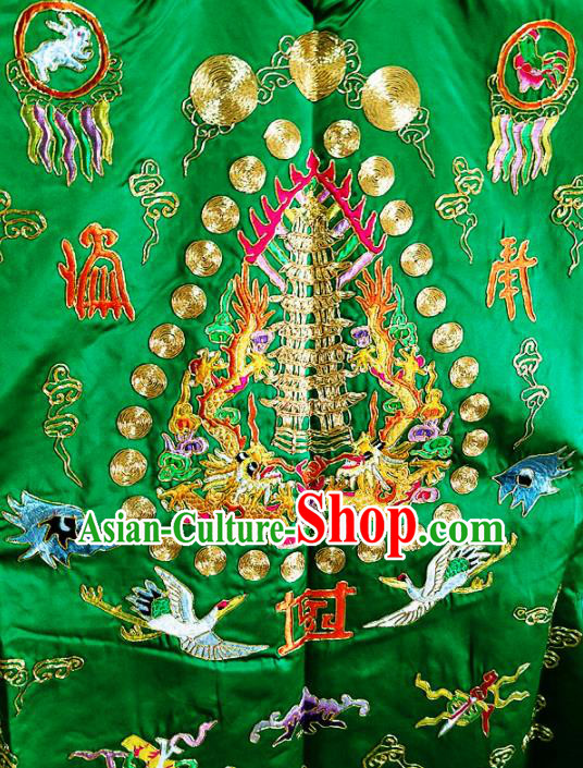 Chinese Ancient Taoist Priest Embroidered Cloud Cranes Green Cassocks Traditional Taoism Vestment Costume