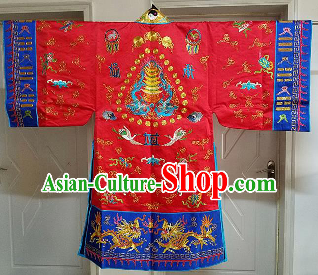 Chinese Ancient Taoist Priest Embroidered Cloud Cranes Red Cassocks Traditional Taoism Vestment Costume