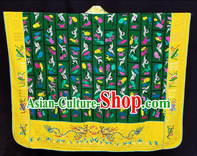 Chinese Ancient Taoist Priest Handmade Embroidered Cloud Cranes Green Cassocks Traditional Taoism Vestment Costume