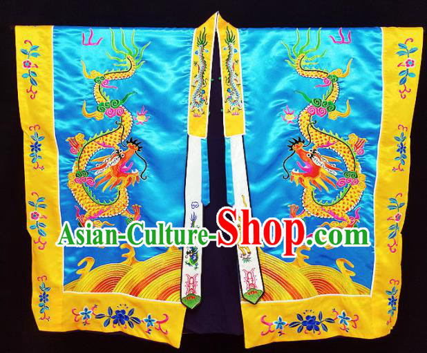 Chinese Ancient Taoist Priest Embroidered Dragons Blue Cassocks Traditional Taoism Vestment Costume