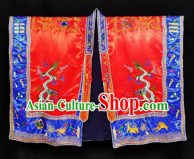 Chinese Ancient Taoist Priest Embroidered Dragons Red Cassocks Traditional Taoism Vestment Costume