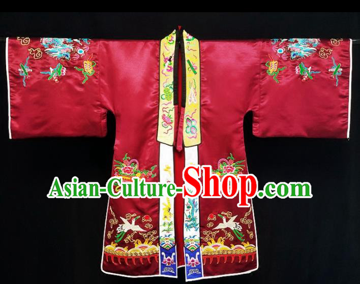 Chinese Ancient Taoist Priest Embroidered Dragon Crane Purplish Red Cassocks Traditional Taoism Vestment Costume