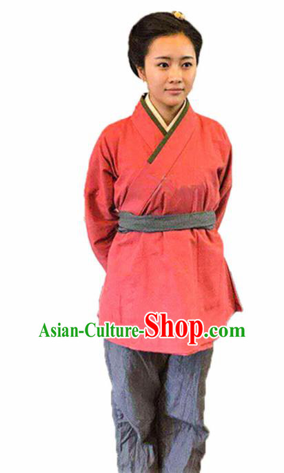 Chinese Traditional Han Dynasty Female Civilian Pink Costume Ancient Farmwife Clothing for Women