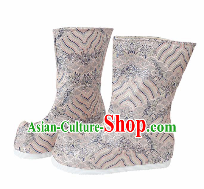 Chinese National Pink Boots Hanfu Shoes Traditional Princess Shoes Embroidered Crane Shoes for Women