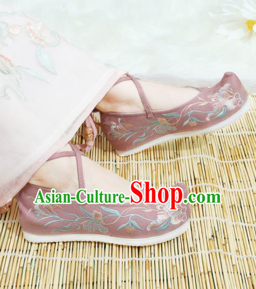 Chinese National Pink Cloth Hanfu Shoes Traditional Princess Shoes Embroidered Shoes for Women