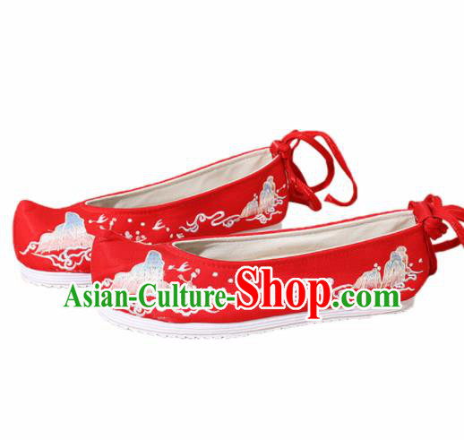 Chinese National Embroidered Red Shoes Ancient Traditional Princess Shoes Hanfu Shoes for Women