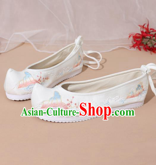 Chinese National Embroidered White Shoes Ancient Traditional Princess Shoes Hanfu Shoes for Women