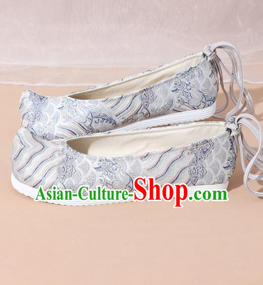 Chinese National Grey Hanfu Shoes Traditional Princess Shoes Embroidered Shoes for Women