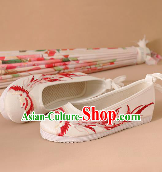 Traditional Chinese National Embroidered Red Phoenix Shoes Ancient Princess Shoes Handmade Hanfu Shoes for Women