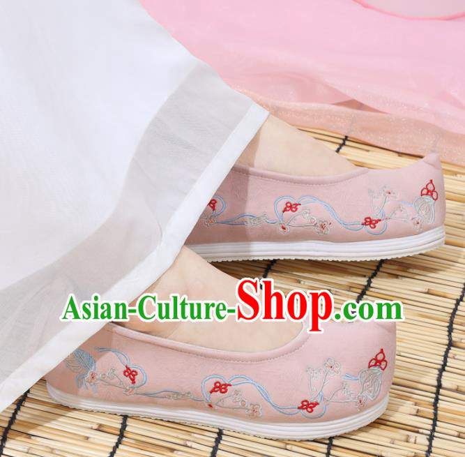 Traditional Chinese National Pink Embroidered Plum Shoes Ancient Princess Shoes Handmade Hanfu Shoes for Women