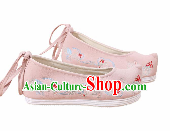 Traditional Chinese National Pink Embroidered Plum Shoes Ancient Princess Shoes Handmade Hanfu Shoes for Women