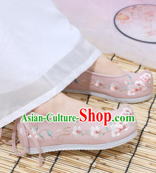 Traditional Chinese National Pink Embroidered Begonia Shoes Ancient Princess Shoes Handmade Hanfu Shoes for Women