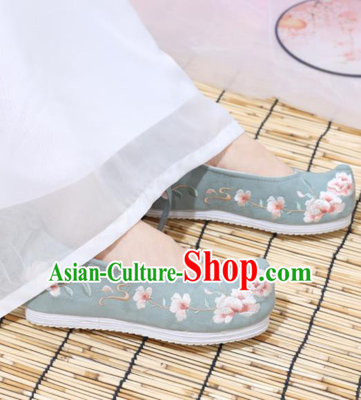 Traditional Chinese National Green Embroidered Begonia Shoes Ancient Princess Shoes Handmade Hanfu Shoes for Women