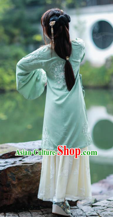 Traditional Chinese Ming Dynasty Royal Princess Historical Costumes Ancient Nobility Lady Green Hanfu Dress for Women
