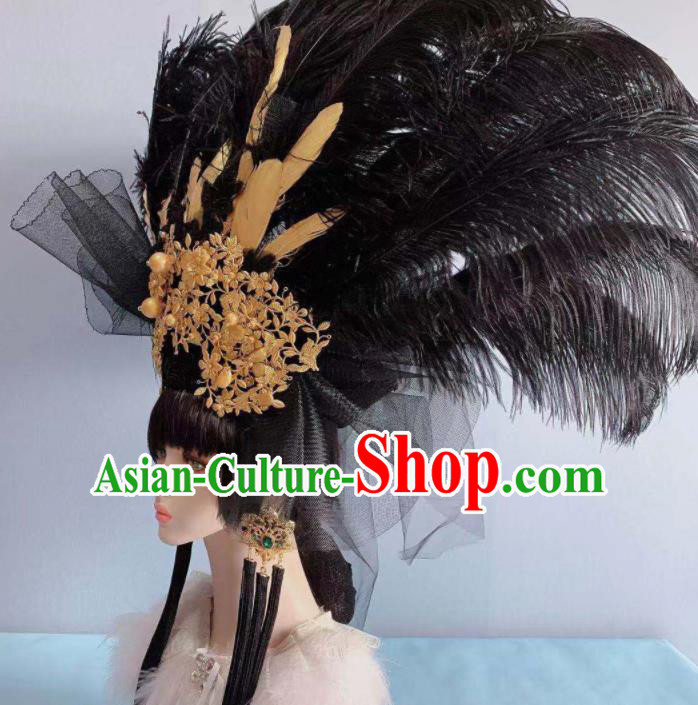 Top Grade Halloween Stage Show Black Feather Hair Accessories Brazilian Carnival Headdress for Women