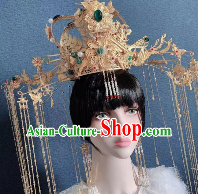 Traditional Chinese Deluxe Golden Tassel Palace Phoenix Coronet Hair Accessories Halloween Stage Show Headdress for Women