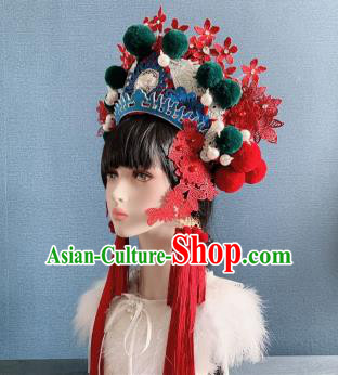 Traditional Chinese Deluxe Red Lace Phoenix Coronet Hair Accessories Halloween Stage Show Headdress for Women