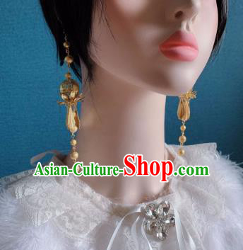 Traditional Chinese Deluxe Golden Ear Accessories Halloween Stage Show Earrings for Women